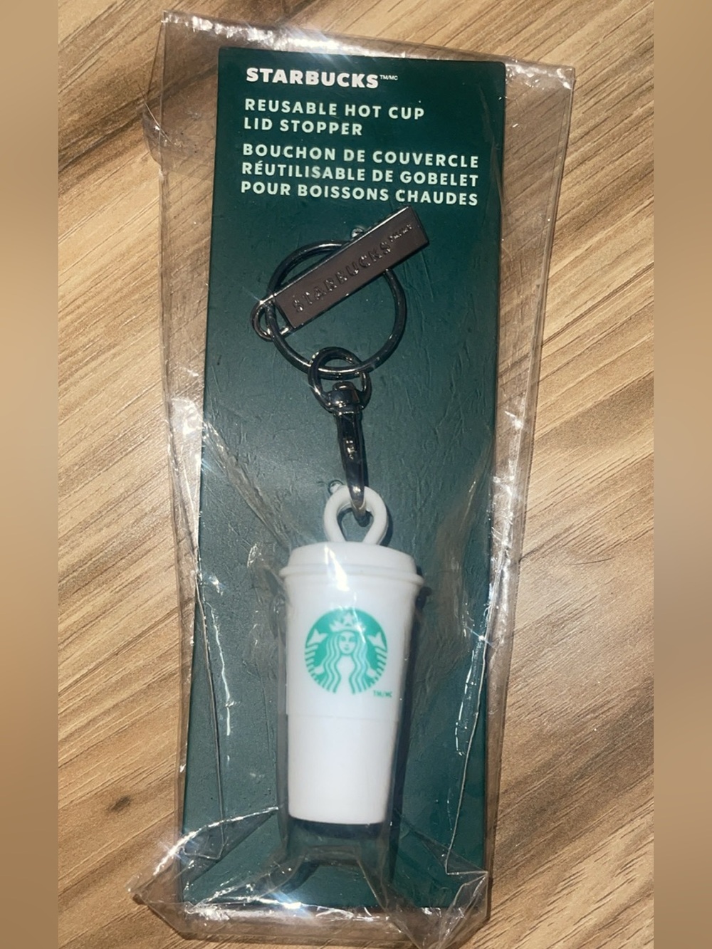 Starbucks White Reusable Hot Cup Lid Stopper Keychain